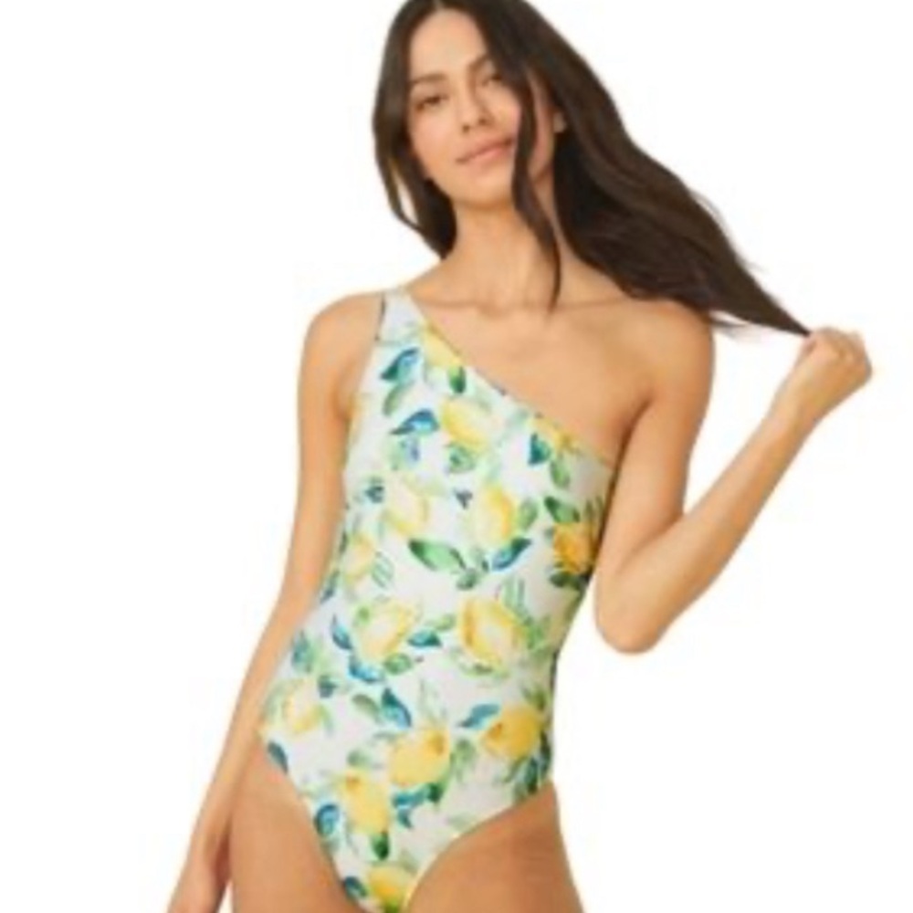 One shoulder lemon print Sumersalt one piece